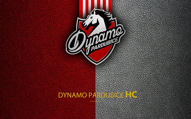 HC Dynamo Pardubice logo, leather texture, Czech hockey club, Extraliga, Pardubice, Czech Republic, hockey, HD wallpaper