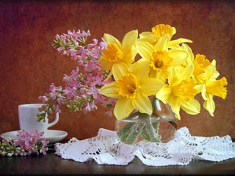 Yellow Flowers, Still, Yellow, Vase, Glass, Water, Cup, Flower, Flowers 