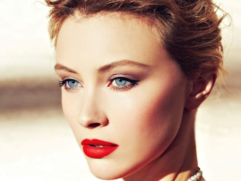 Sarah Gadon, red, model, woman, make-up, girl, actress, beauty, face, blue eyes, HD wallpaper