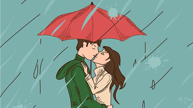 Rainy Day Kiss, Valentines Day, romantic, love, umbrella, rain, kiss,  couple, HD wallpaper | Peakpx