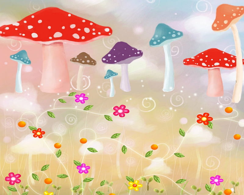 Mushrooms, colors, art, flowers, HD wallpaper | Peakpx