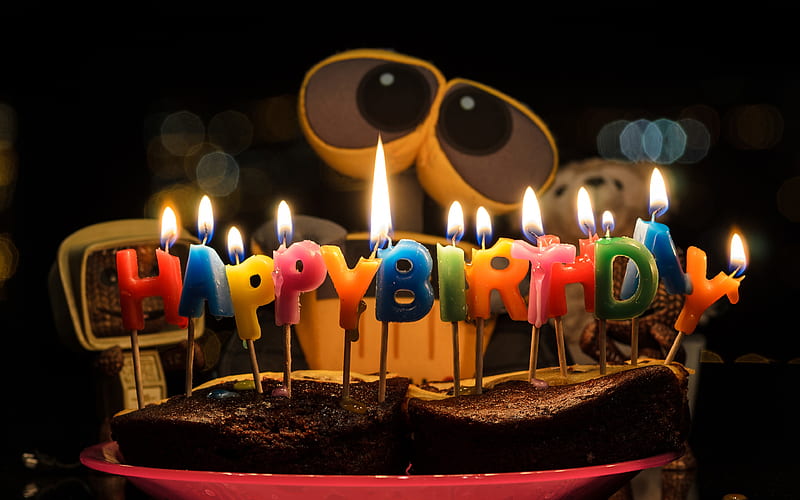 Happy Birtay WALL-E, birtay cakes, candles, birtay, HD wallpaper