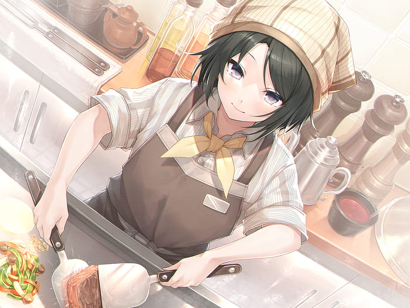 Cute anime girl cooking salad on Craiyon