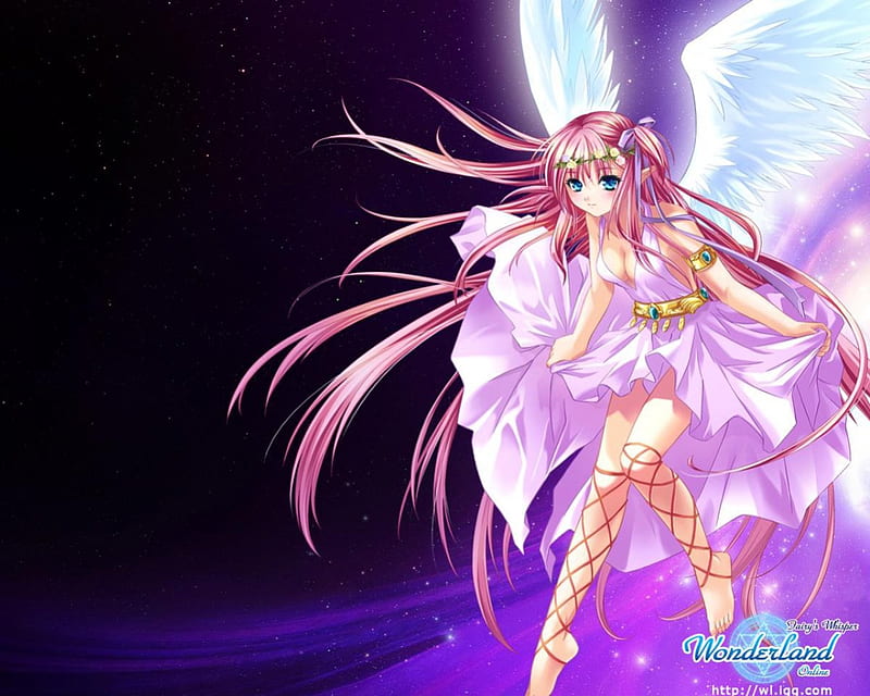 Wonderland Online, pretty, girl, cg, angel, game, long hair, pink, rpg, HD wallpaper