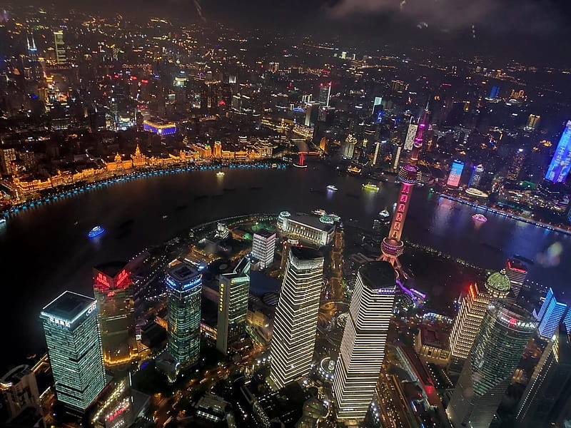 Shanghai, Skyline, luces, buildin, sea, HD wallpaper Shanghai, Skyline, luces, buildin, sea, HD wallpaper