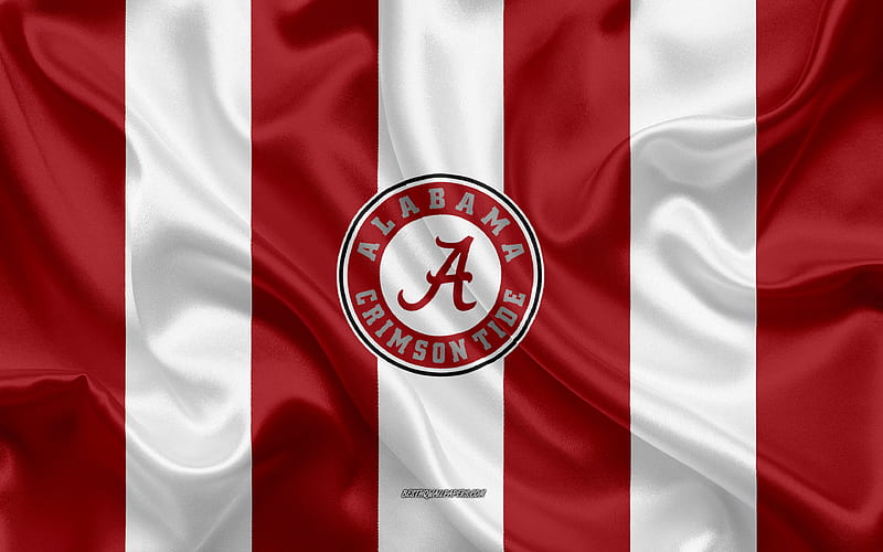Alabama Crimson Tide, American football team, emblem, silk flag, red and white silk texture, NCAA, Alabama Crimson Tide logo, Tuscaloosa, Alabama, USA, American football, HD wallpaper
