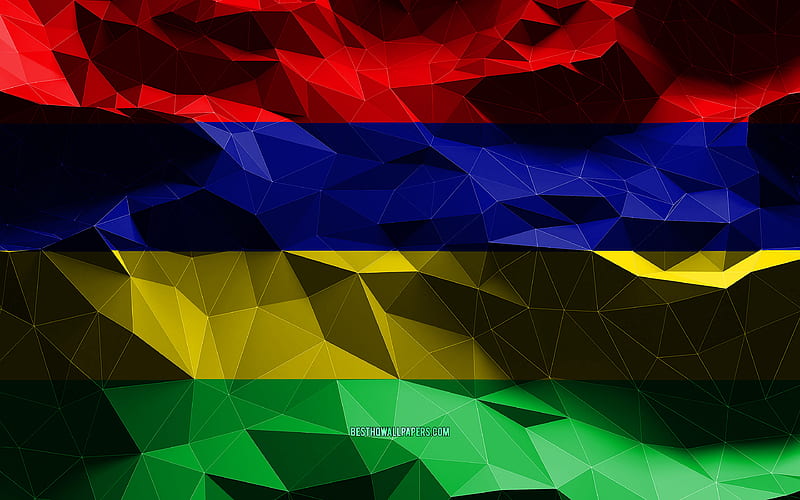 Mauritius flag, low poly art, African countries, national symbols, Flag of Mauritius, 3D flags, Mauritius, Africa, Mauritius 3D flag, HD wallpaper