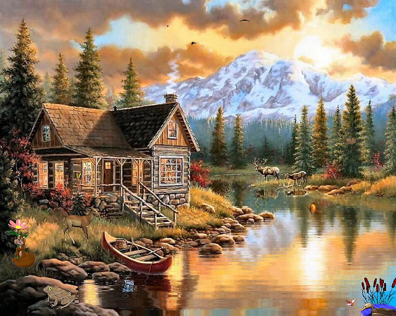 Cabin by the lake, summer, cabin, retreat, relax, HD wallpaper