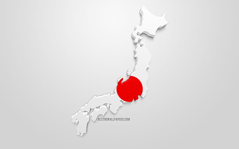 3d flag of Japan, map silhouette of Japan, 3d art, Japanese flag, Asia, japan, geography, Japan 3d silhouette, HD wallpaper