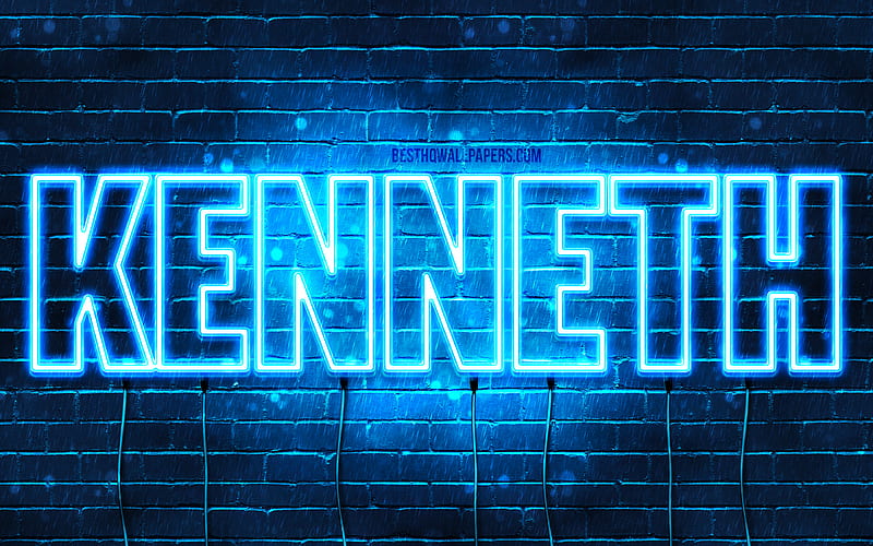 Kenneth with names, horizontal text, Kenneth name, blue neon lights, with Kenneth name, HD wallpaper