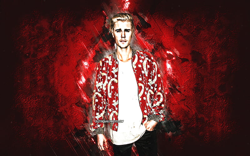Justin Bieber, canadian singer, portrait, red stone background, creative art red stone background, HD wallpaper