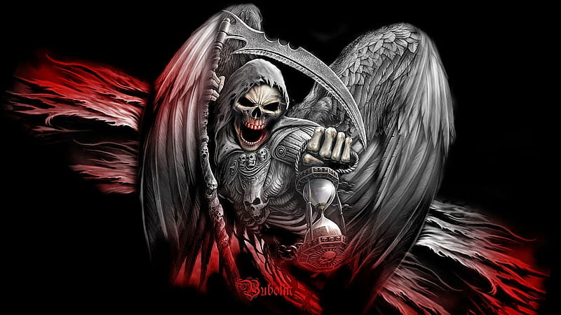 Angel of death, grim reaper, hourglass, gothic, HD wallpaper