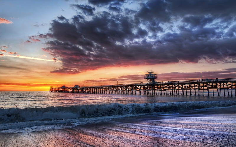 pier sunset-Landscape, HD wallpaper