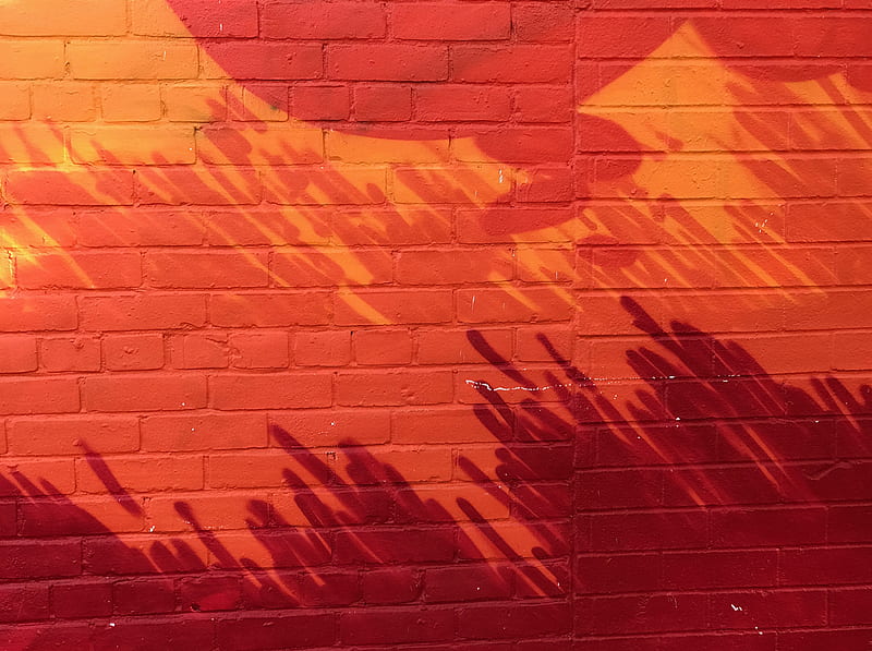 red and orange painted brick wall, HD wallpaper