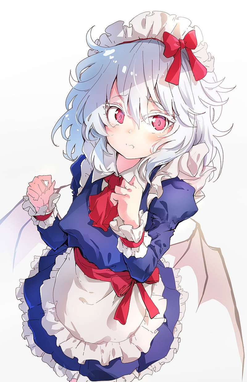 remilia scarlet, touhou, maid clothes, wings, red eyes, Anime, HD phone wallpaper
