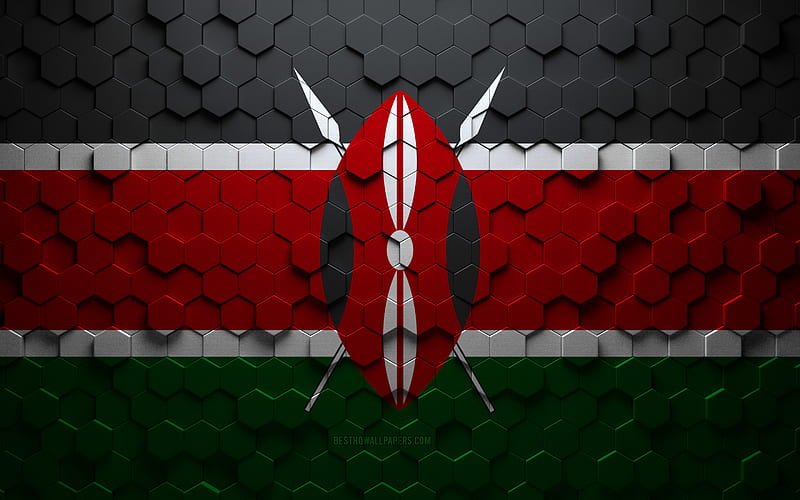 Flag of Kenya, honeycomb art, Kenya hexagons flag, Kenya, 3d hexagons art, Kenya flag, HD wallpaper