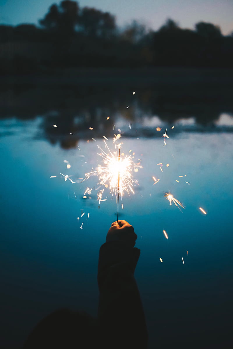 sparklers, hand, sparks, bright, twilight, HD phone wallpaper