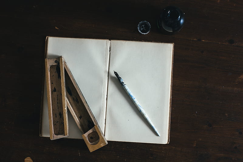 white fountain pen on white open book, HD wallpaper