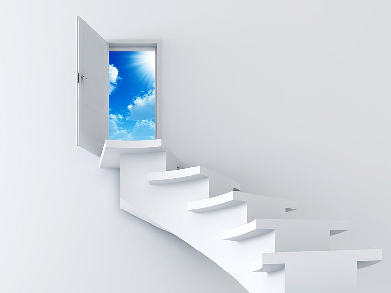 stairs to the sky, beauty, nature, sky, clouds, HD wallpaper