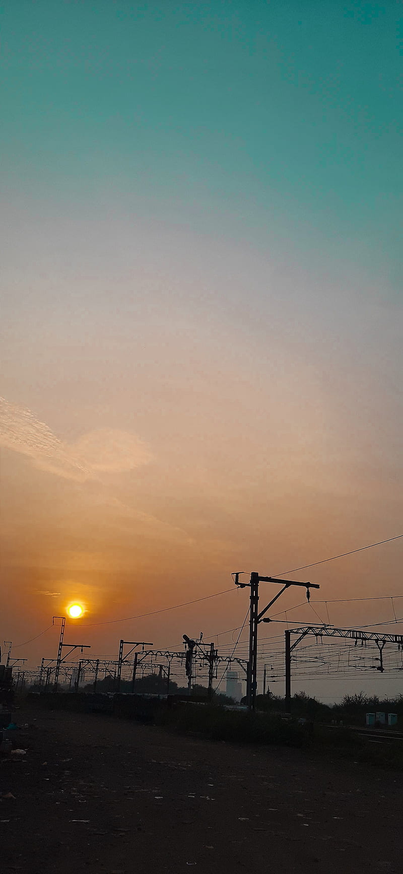 Sunset , background, blue, indian, railway track, sky, star, stars, sun, HD phone wallpaper