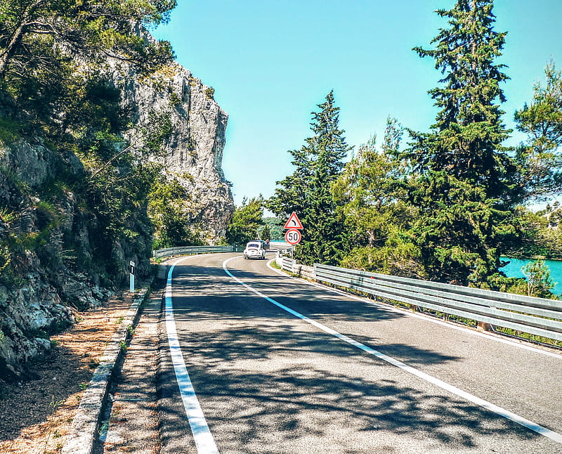 mountain road, car, croatia, krka, old, HD wallpaper