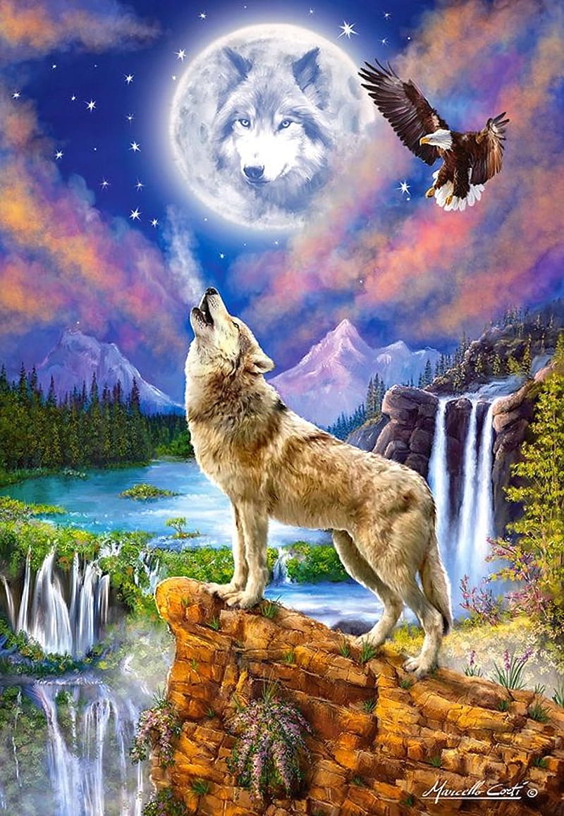 wolfs night, moon, wolf, HD phone wallpaper