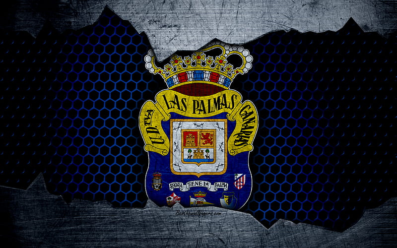 Las Palmas FC La Liga, football, emblem, UD Las Palmas logo, Las Palmas de Gran Canaria, Spain, football club, metal texture, grunge, HD wallpaper
