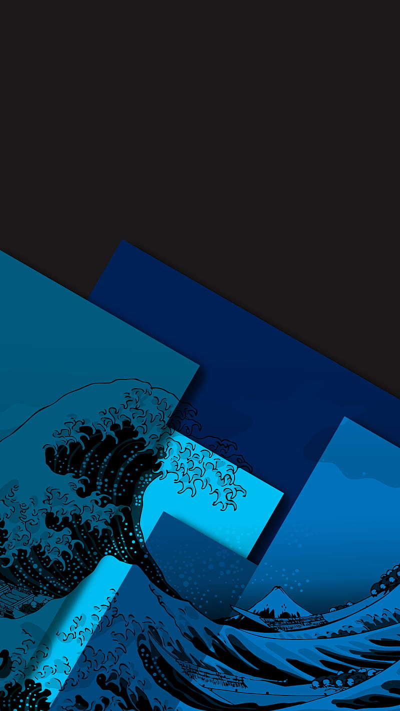 japanese abstract, blue, sea, HD phone wallpaper