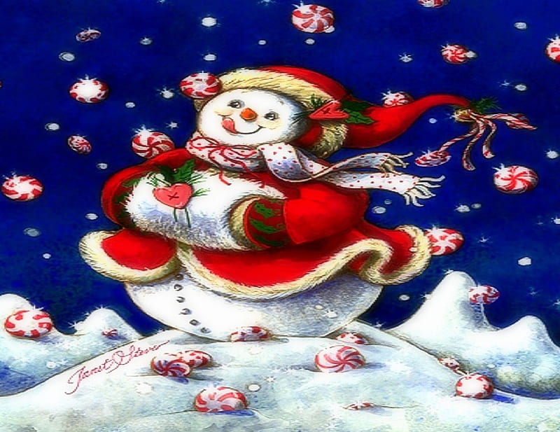★Peppermints Wishes★, seasons, xmas and new year, greetings, wool hat, paintings, drawings, traditional art, candy canes, christmas, love four seasons, festivals, snowman, glove, snow, winter holidays, scarf, weird things people wear, celebrations, HD wallpaper