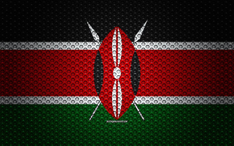 Flag of Kenya creative art, metal mesh texture, Kenya flag, national symbol, Kenya, Africa, flags of African countries, HD wallpaper