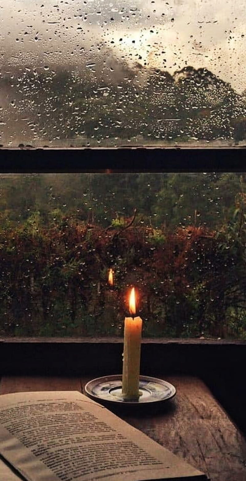 Candle, autumn, book, books, rain, window, HD phone wallpaper | Peakpx