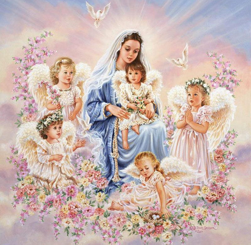 Angels, cherubs, bonito, guardian, mother, HD wallpaper