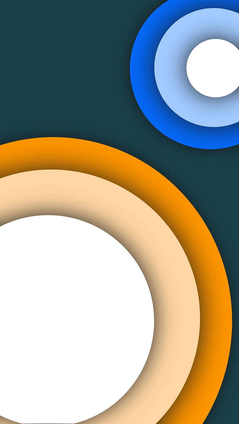 Circle Layers 04, FMYury, abstract, art, black, blue, bright, circles, color, colorful, colors, desenho, flat, geometric, geometry, gradient, material, materials, orange, shadows, white, yellow, HD phone wallpaper