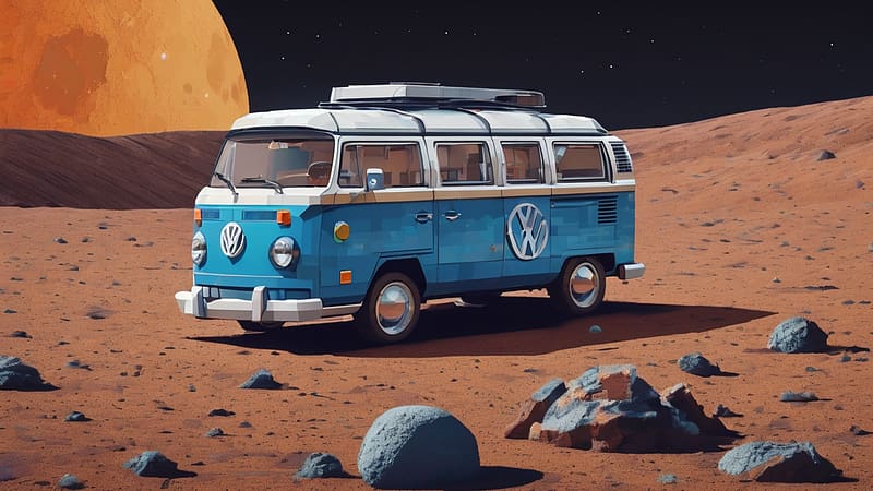 Volkswagen Kombi On The Moon, moon, kombi, car, volkswagen, HD wallpaper