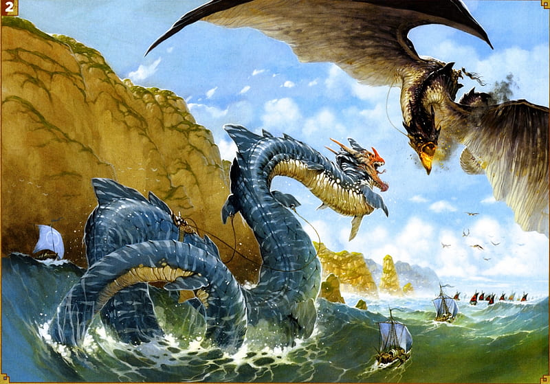 Fantasy, Dragon, Snake, Ship, Battle, Sea Monster, Dragon Rider, HD ...