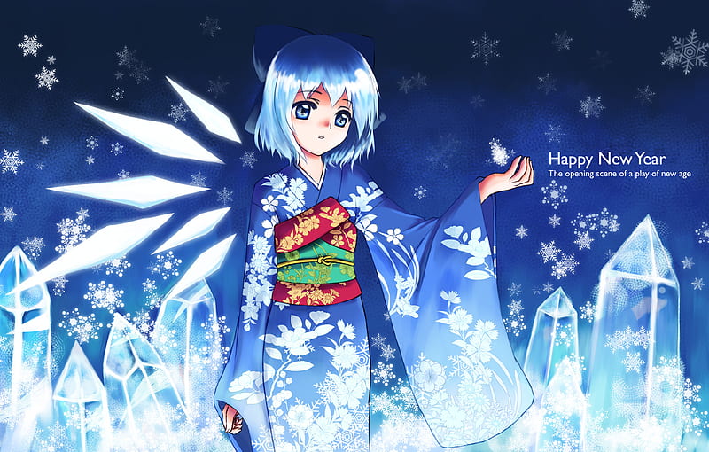 Ice Princess, cute, cirno, pretty, touhou, ice, kimono, HD wallpaper