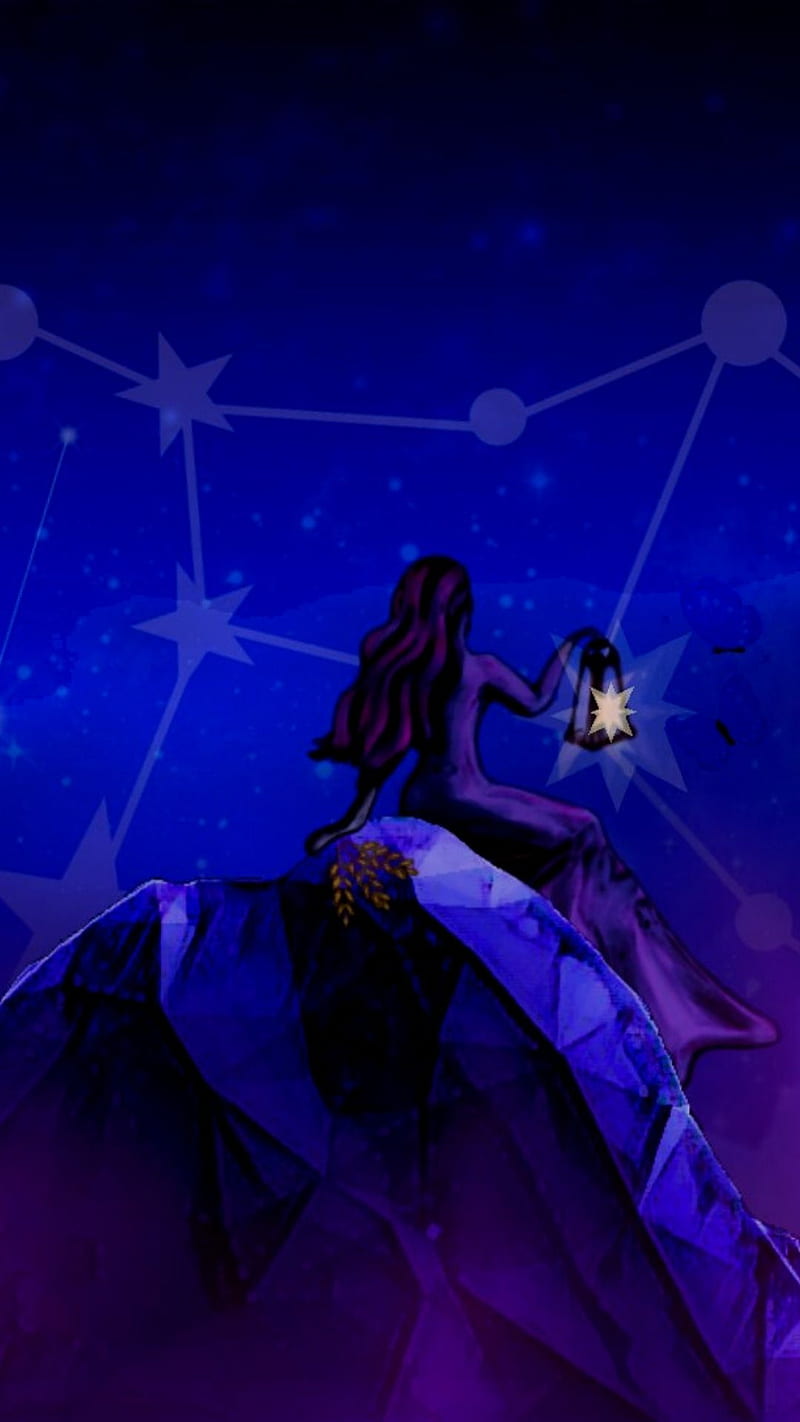 Virgo , blue, constellation, hermit card, mountain, purple, star sign, zodiac, HD phone wallpaper