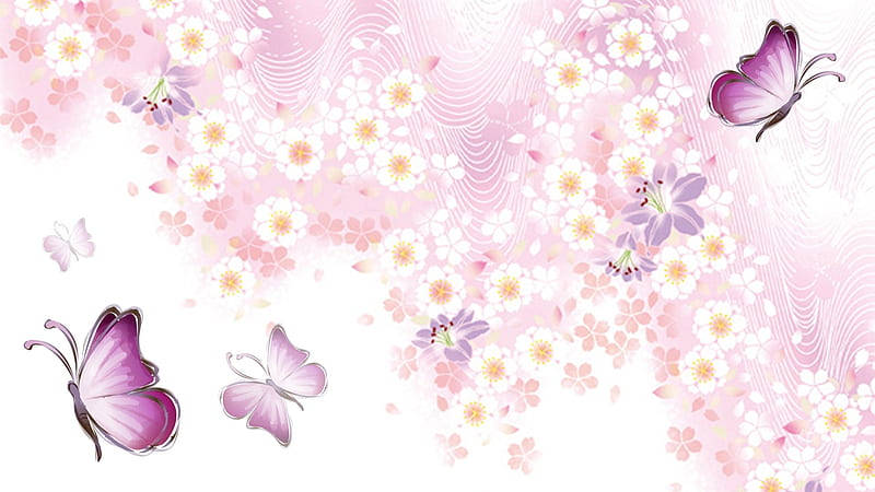 Pastel Butterfly Garden, Firefox theme, soft, butterflies, delicate, flowers, blossoms, garden, pastel, blooms, HD wallpaper