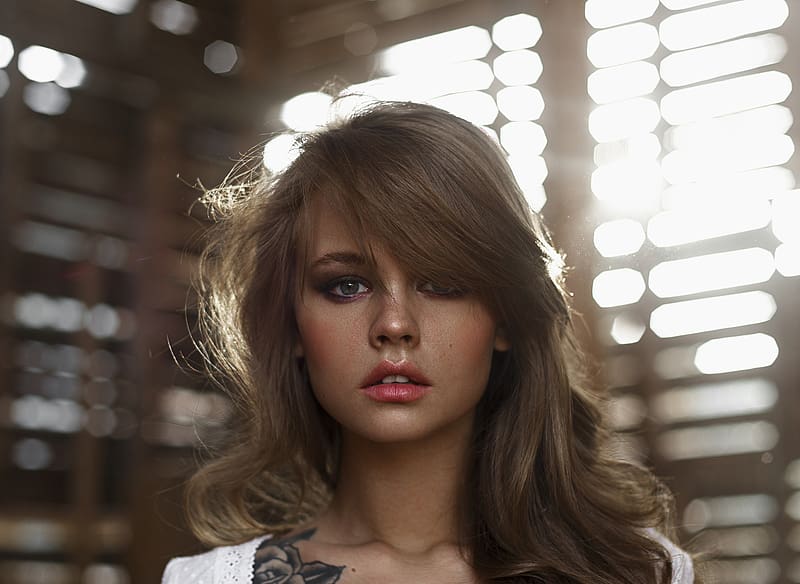 Tattoo Face Brunette Model Women Green Eyes Long Hair Anastasiya Scheglova Hd Wallpaper