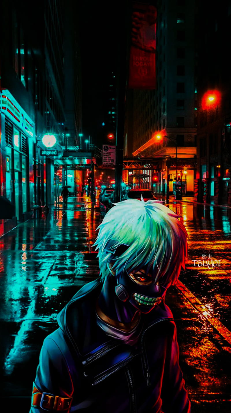 KANEKI KEN, tokyo, city, kagune, tokyo ghoul, ghoul, anime, HD phone  wallpaper