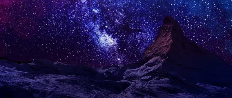 Starry purple sky, stars, sky, purple, HD wallpaper