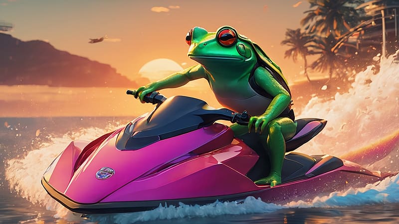 A Frog Riding A Jetski, animal, water, jetski, frog, HD wallpaper