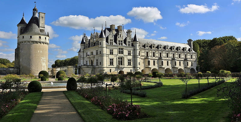 Castles, Château de Chenonceau, Architecture, Castle, Fountain, France, Garden, Park, Tower, HD wallpaper