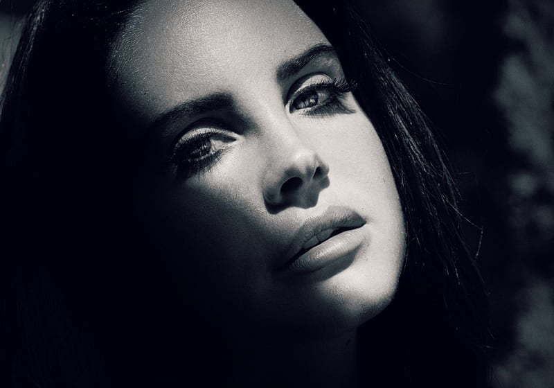 Lana Del Rey, bw, girl, black, face, whte, woman, singer, HD wallpaper