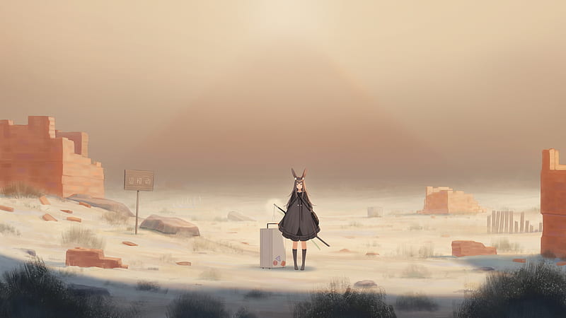 anime bunny girl, black coat, desert, animal ears, Anime, HD wallpaper