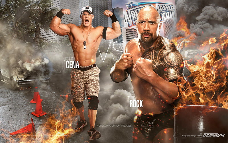 JOHN CENA AND THE ROCK, wwf, super, raw, action, fight, wwe, star, HD wallpaper