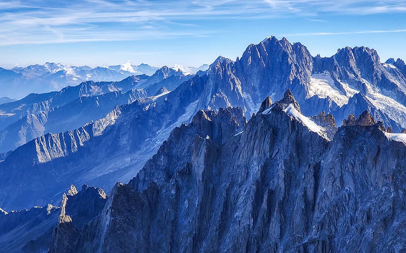 Looking East from the Aiguille du Midi, Chamonix, France, peaks, clouds, sky, rocks, alps, HD wallpaper