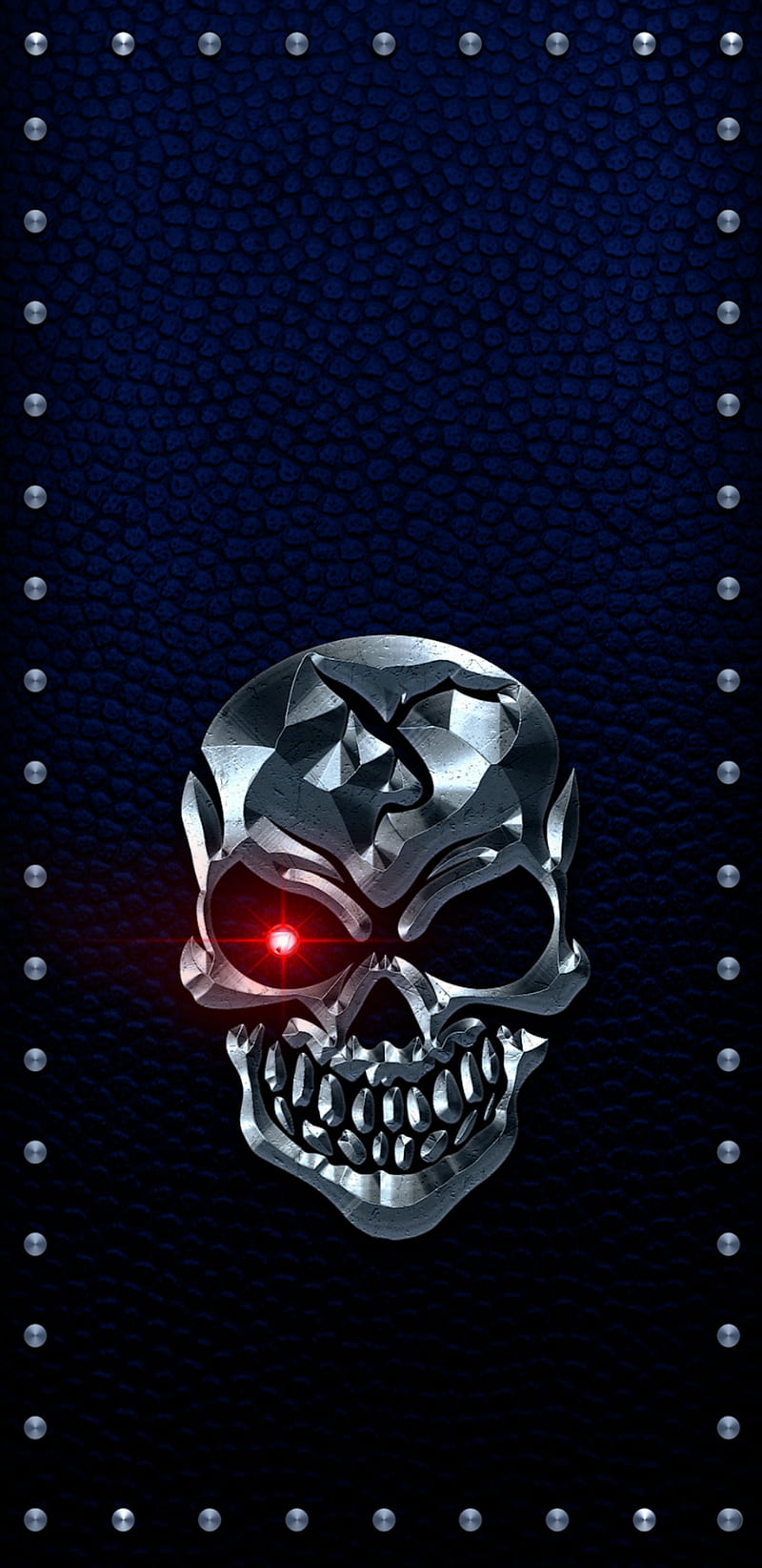 Evil Metal Skull, blue, glow, gothic, silver, skulls, stud, HD phone wallpaper