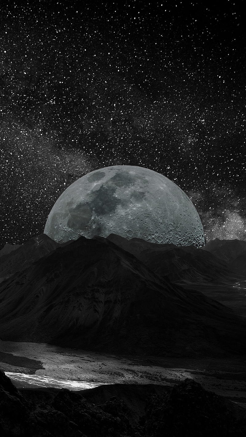 Night view , moon, landscape, starry sky, HD phone wallpaper