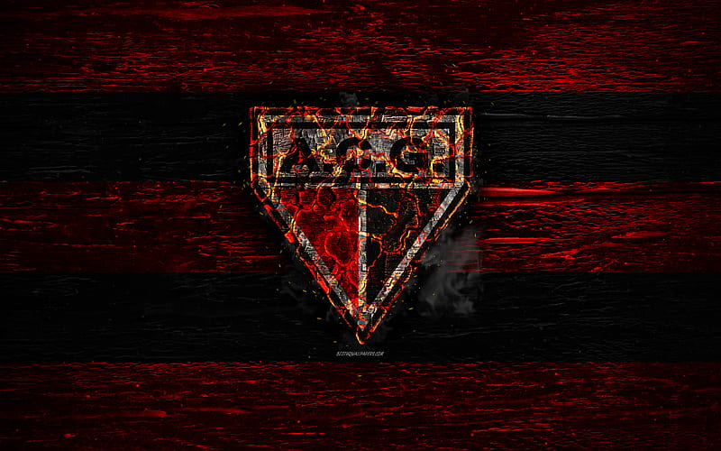 Atletico Goianiense FC, fire logo, Serie B, red and black lines, brazilian football club, grunge, football, soccer, Atletico Goianiense logo, wooden texture, Brazil, HD wallpaper